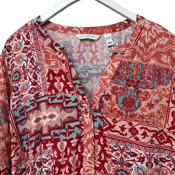 Denim & Co. Canyon Retreat Printed Tiered Midi Dress Size XL Rayon Coral Red - Picture 4 of 10